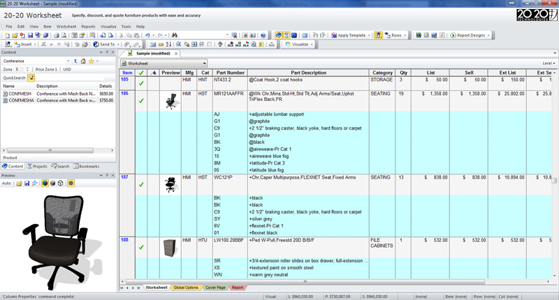 2020 Worksheet - Office Furniture Specification Software