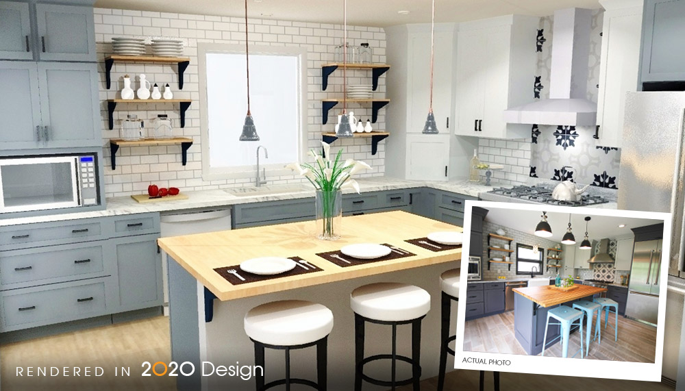 The kitchen rendered in 2020 Design