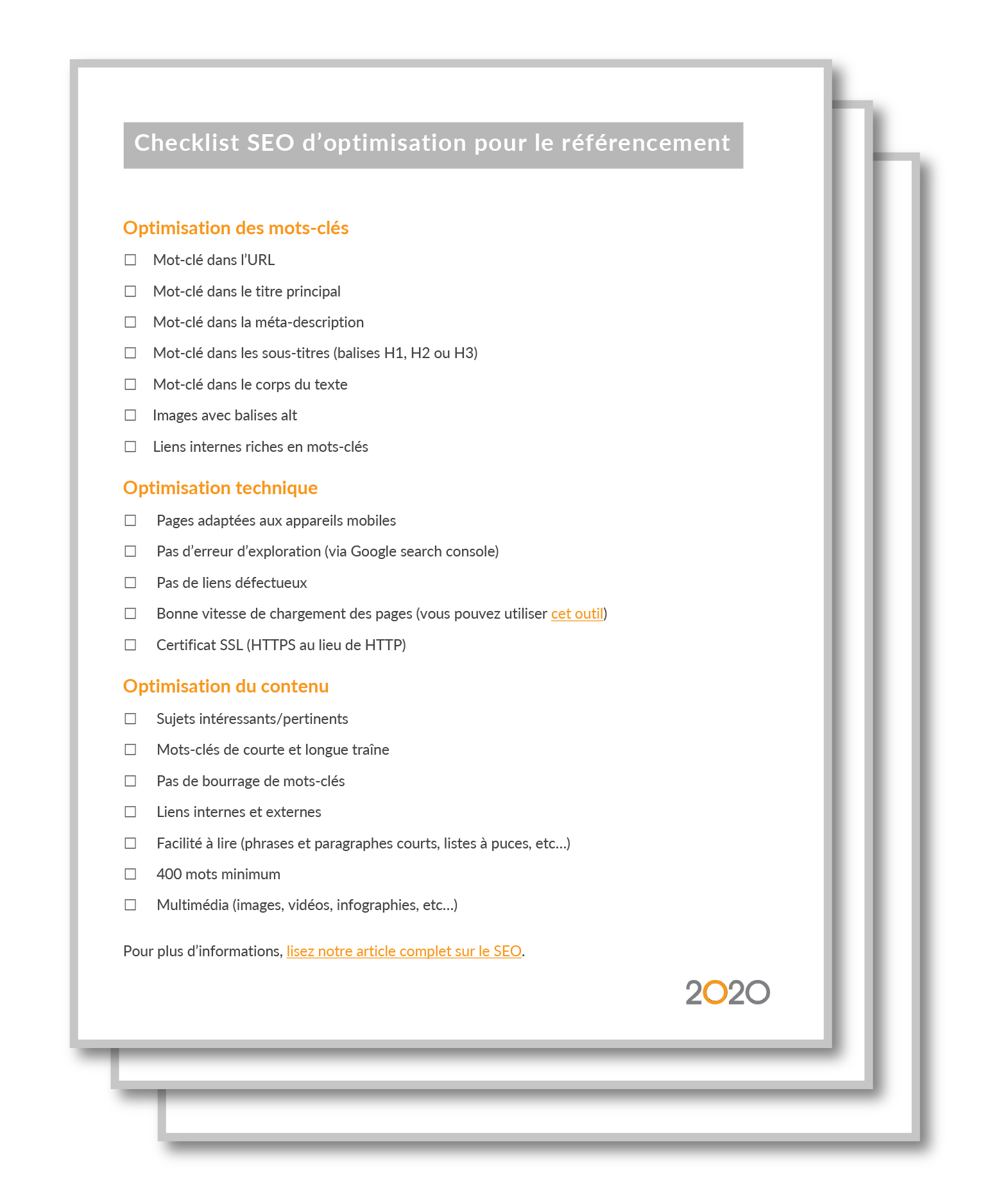 C﻿hecklist SEO d'optimisation pour le référencement